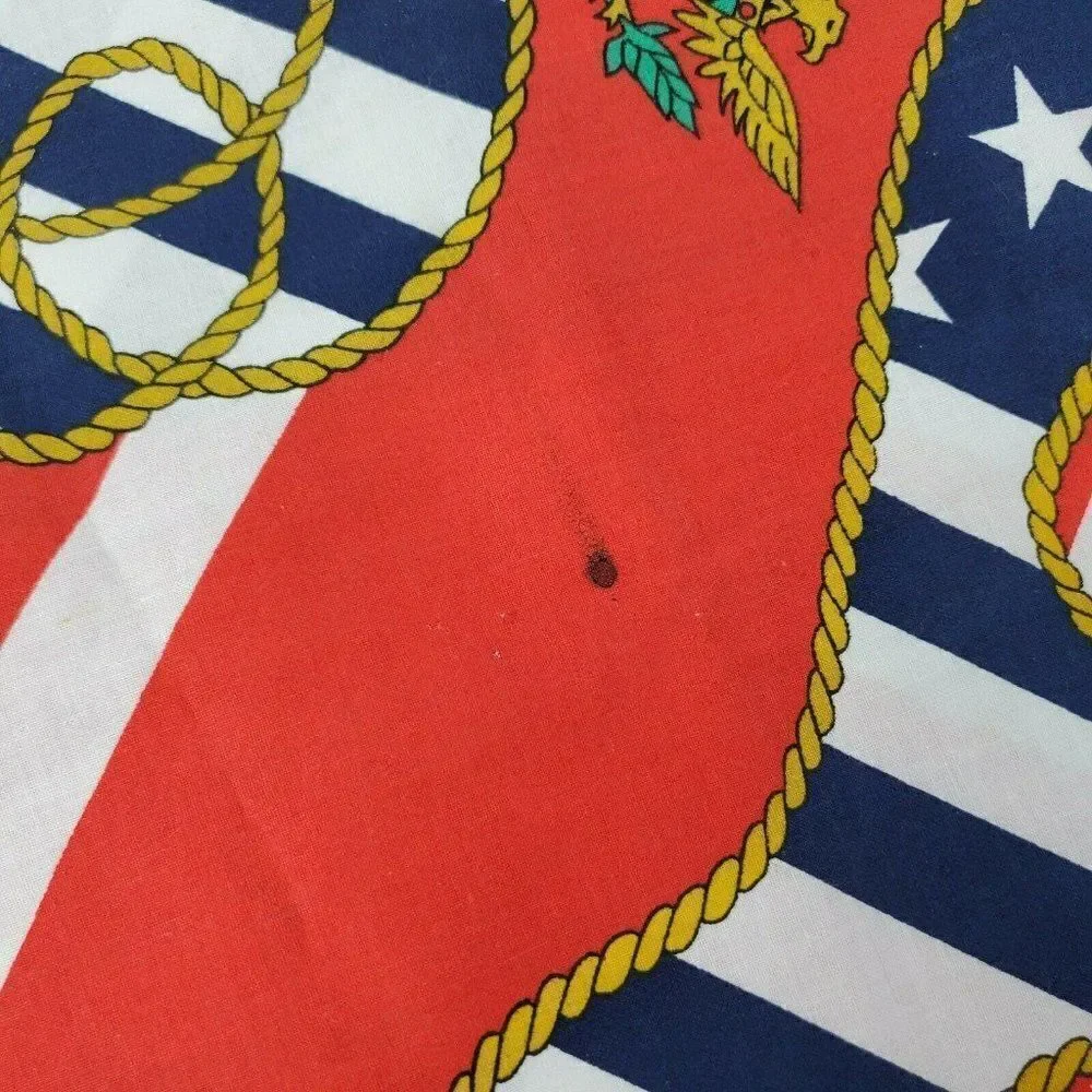 Vintage Cotton Fabric Red White Blue Green Flag Rope Eagle